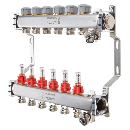 Коллектор нержавеющий Royal Thermo с расходомерами 8 выходов 1"-3/4"