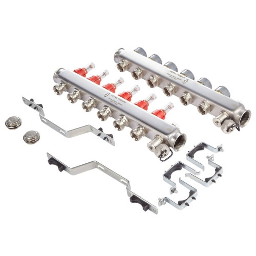 Коллектор нержавеющий Royal Thermo с расходомерами 8 выходов 1"-3/4"