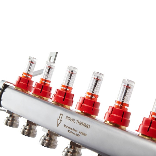 Коллектор нержавеющий Royal Thermo с расходомерами 8 выходов 1"-3/4"