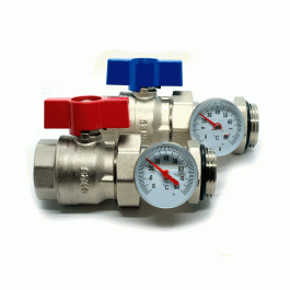 Комплект прямых шаровых кранов Rommer с термометрами 1”