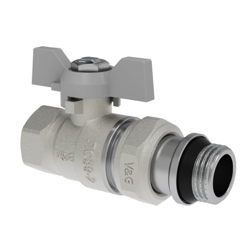Кран шаровой V&G Valogin 1/2" с полусгоном и уплотнительным кольцом ВР/НР резьба, ручка бабочка Кран шаровой V&G Valogin 1/2" с полусгоном и уплотнительным кольцом ВР/НР резьба, ручка бабочка