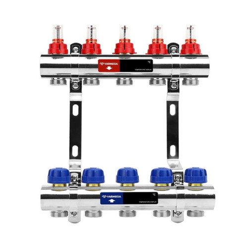 Коллектор Varmega из латуни с расходомерами на 4 выхода