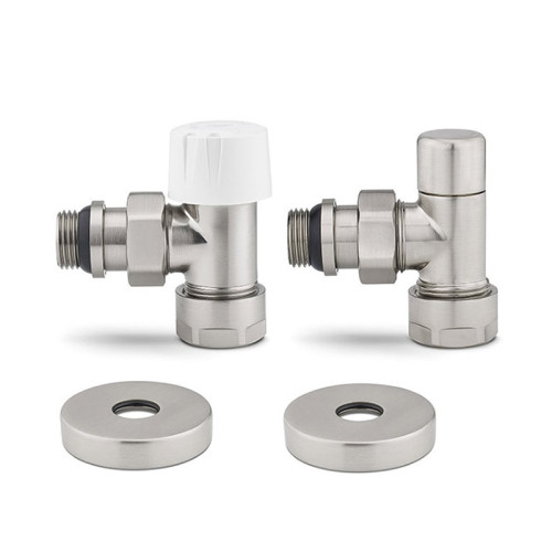 Комплект радиаторных клапанов угловой Varmega №1, 1/2"х3/4"EK резьба ВР/НР,  цвет матовый никель