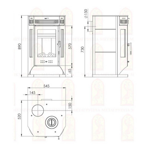 Печь-камин Мета Москва 9 кВт с плитой