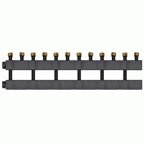 Коллектор Warme WKD.140.F.6 (черная сталь) Дублер рядный на 6 контуров 90-140 кВт с накидными гайками