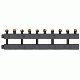 Коллектор Warme WKD.140.F.5 (черная сталь) Дублер рядный на 5 контуров 90-140 кВт с накидными гайками