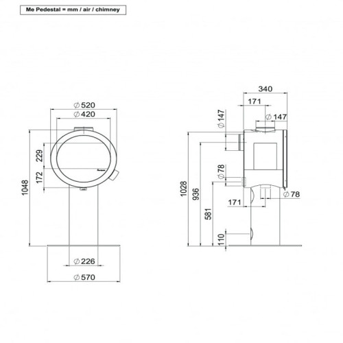 Печь-камин Nordpeis Me Pedestal с боковыми стёклами