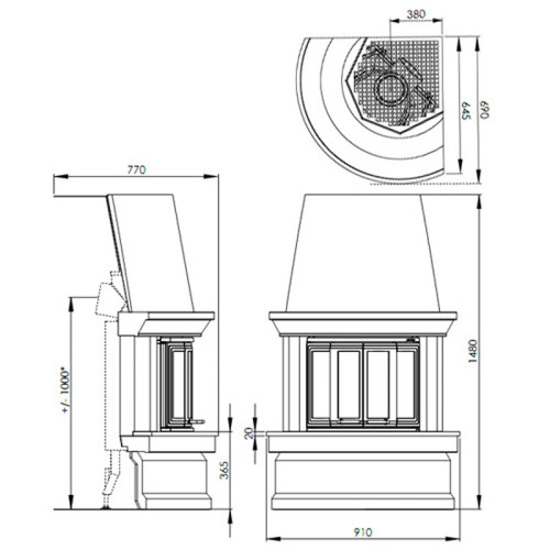 Печь-камин Nordpeis Geilo PS угловой топка NI-22 складные дверцы полка Ruivina