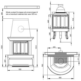 Печь-камин Nordpeis Geilo пристенный топка NI-22 панорамная дверца