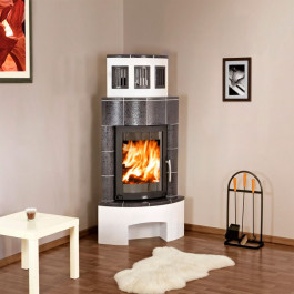 Печь-камин ABX Normandie угловая белый цоколь бордо