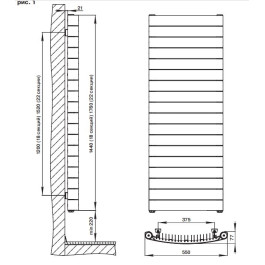 Вертикальный радиатор Rifar Convex - 18 секций цвет Титан нижнее разнесенное подключение