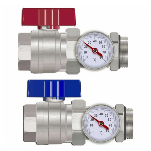 Кран шаровой прямой с полусгоном и термометром 1" пара TIM