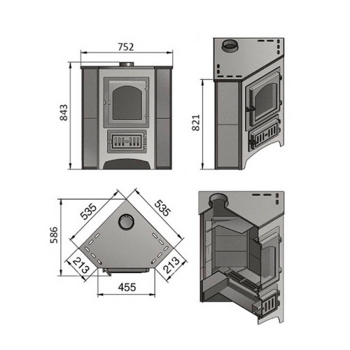 Печь-камин Везувий ПК-01 (220) 9 кВт бежевый без плиты угловая