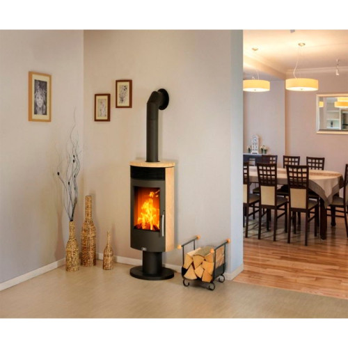 Печь-камин ABX Tartu 5 поворотный чёрная сталь бразильский песчаник