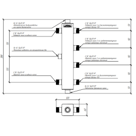 Термогидравлический разделитель нержавеющий Gidruss TGRSS-40-20х2 до 40 кВт 3/4" 2 контура