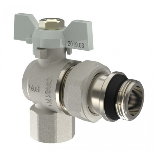Кран шаровой угловой V&G Valogin 3/4" с полусгоном и уплотнительным кольцом ВР/НР резьба, ручка бабочка