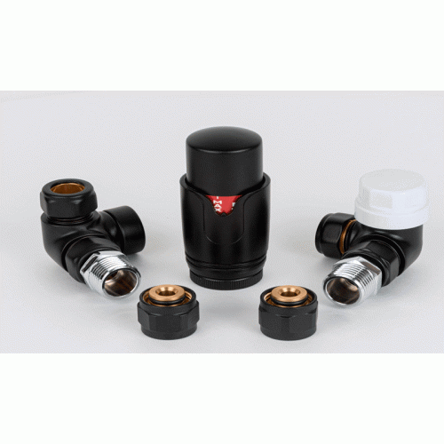 Комплект вентилей Delta Mini 1/2" трехосевой левый с термоголовкой М30x1.5 черный