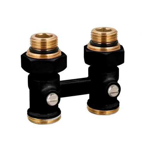 Узел нижнего подключения прямой TIM 1/2"х3/4" с комплектом адаптеров и шаровым краном черный