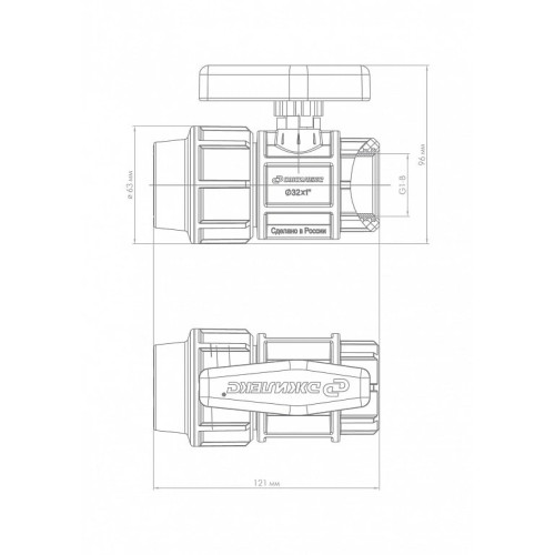 Кран шаровый ПНД Джилекс ПРО 32х1" с внутренней резьбой