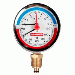 Термоманометр радиальный Rommer 80 мм 1/2" 0-6 бар с клапаном