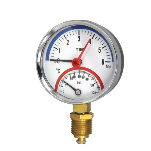 Термоманометр радиальный 80мм TIM (4 бар) 1/2"