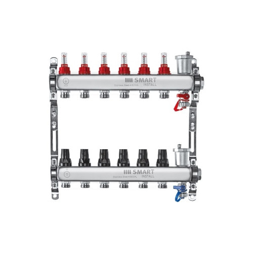 Коллектор нержавеющий Smart Install с расходомерами 3 выхода 1"-3/4"