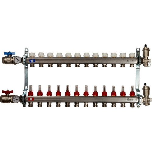 Коллектор из нержавеющей стали в сборе с расходомерами на 13 выходов Stout