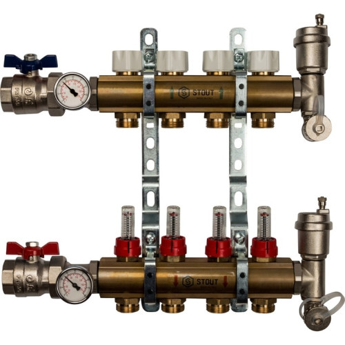 Коллектор из латуни с расходомерами на 4 выхода Stout SMB 0473 000004