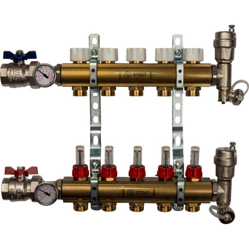 Коллектор из латуни с расходомерами на 5 выходов Stout SMB 0473 000005