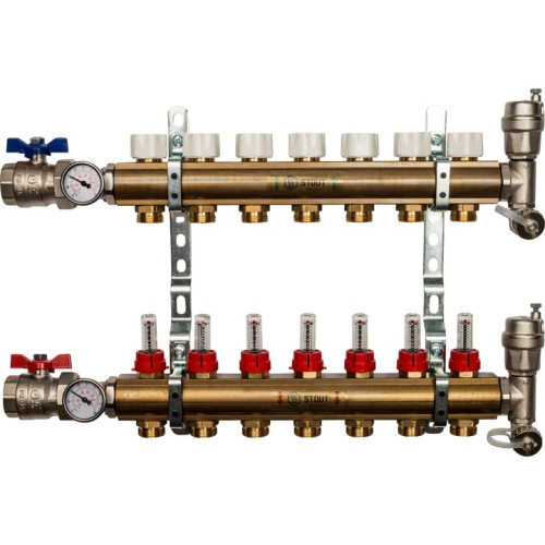 Коллектор из латуни с расходомерами на 7 выходов Stout SMB 0473 000007