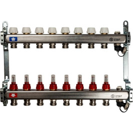 Коллектор из нержавеющей стали с расходомерами, с клапаном вып. воздуха и сливом 8 вых. Stout SMS-0927-000008