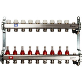 Коллектор из нержавеющей стали с расходомерами, с клапаном вып. воздуха и сливом 9 вых. Stout SMS-0927-000009
