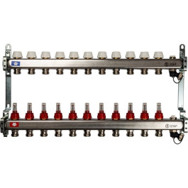 Коллектор из нержавеющей стали с расходомерами, с клапаном вып. воздуха и сливом 11 вых. Stout SMS-0927-000011