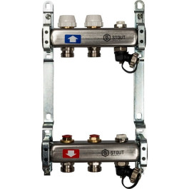 Коллектор из нержавеющей стали без расходомеров, с клапаном вып. воздуха и сливом 2 вых Stout SMS-0932-000002