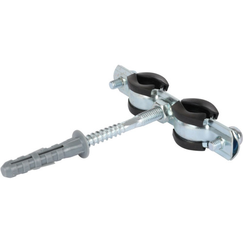 Сдвоенный хомут для труб, комплект: хомут+шпилька шуруп +дюбель пластиковый 3/4"(25-29)