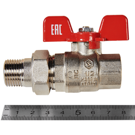 Кран с американкой (бабочка) 1/2" Stout красная ручка