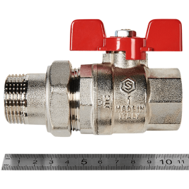 Кран с американкой (бабочка) 1" Stout красная ручка