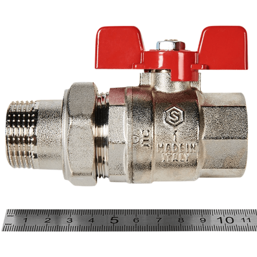 Кран с американкой (бабочка) 1" Stout красная ручка