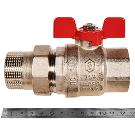 Кран с американкой (бабочка) 1 1/4" Stout красная ручка