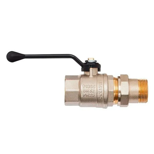 Кран шаровой Hoobs 1 1/4" НР/ВР с американкой латунный алюминиевая ручка-рычаг