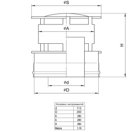 Оголовок с ветрозащитой GS 30-50 Ferrum Ø115х200 мм