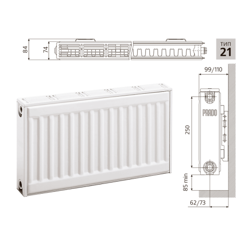 Радиатор стальной панельный Prado Classic Тип 21 (300x400 мм)