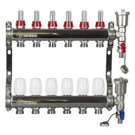 Коллекторная группа в сборе Altstream 1"x3/4" с расходомерами 3 контура нержавеющая сталь