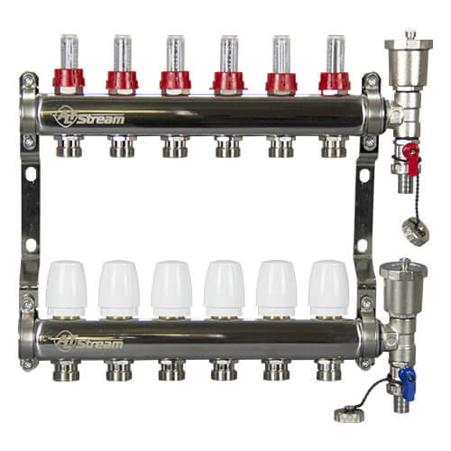 Коллекторная группа в сборе Altstream 1"x3/4" с расходомерами 4 контура нержавеющая сталь