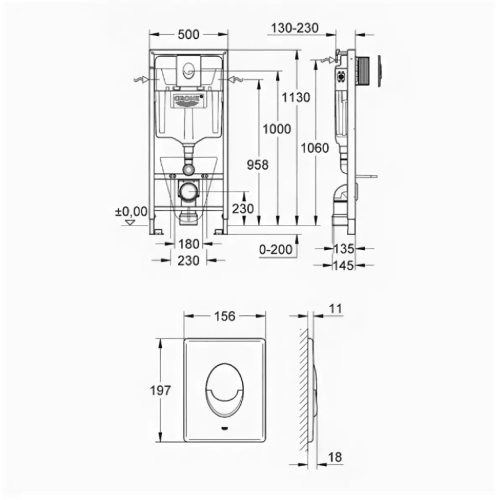 Инсталляция Grohe Rapid SL 38721001 для подвесного унитаза с кнопкой Skate Air
