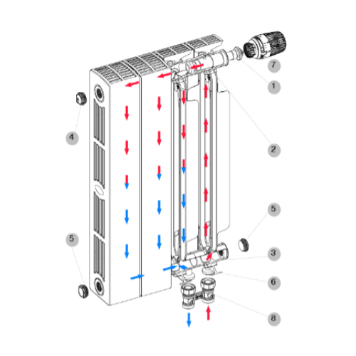 Биметаллический радиатор Rifar SUPReMO VENTIL 350 6 секций (нижнее правое подключение)