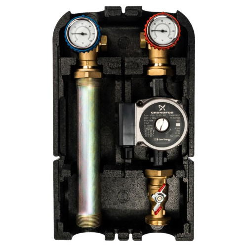 Насосная группа с прямым контуром 1" с насосом Grundfos UPSO 25-65 в теплоизоляции, 35kW [DT10°C] Stout