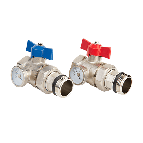 Шаровые краны для коллектора с термометром MVI 16х1"мм комплект 2 штуки