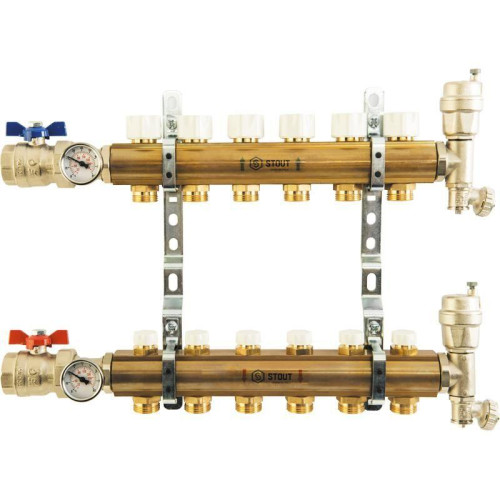 Коллектор из латуни без расходомеров на 4 выхода Stout