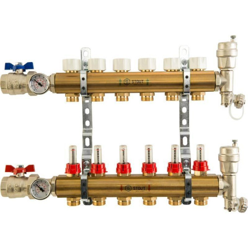 Коллектор из латуни с расходомерами на 6 выходов Stout SMB 0473 000006
